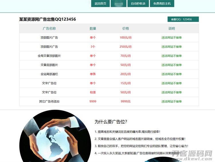 广告位出售页HTML网页模板下载插图